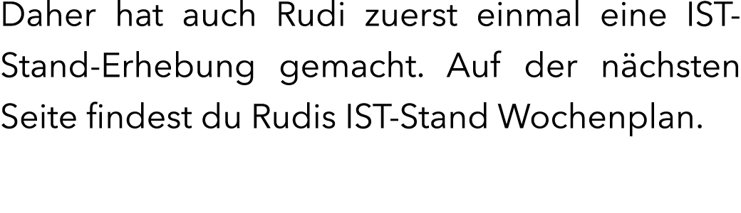 Daher hat auch Rudi zuerst einmal eine IST-Stand-Erhebung gemacht. Auf der n chsten Seite findest du Rudis IST-Stand ...