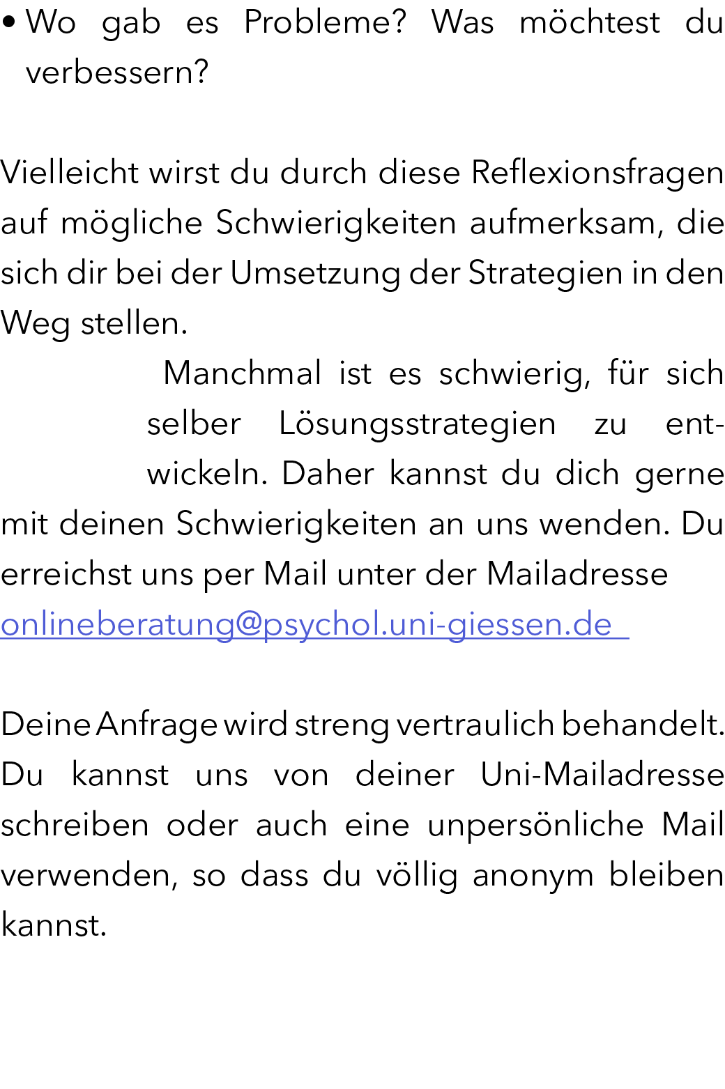 • Wo gab es Probleme? Was m chtest du verbessern? Vielleicht wirst du durch diese Reflexionsfragen auf m gliche Schw...