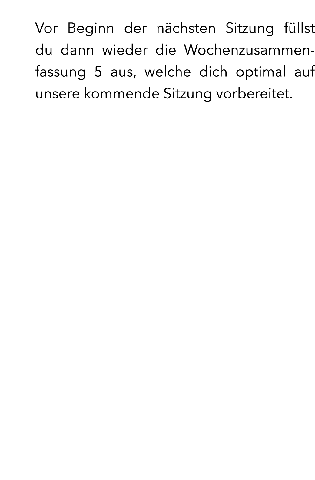  Vor Beginn der n chsten Sitzung f llst du dann wieder die Wochenzusammenfassung 5 aus, welche dich optimal auf unser...