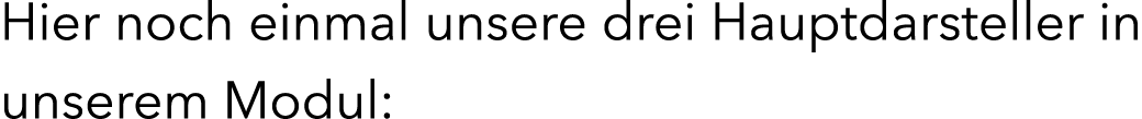 Hier noch einmal unsere drei Hauptdarsteller in unserem Modul: 