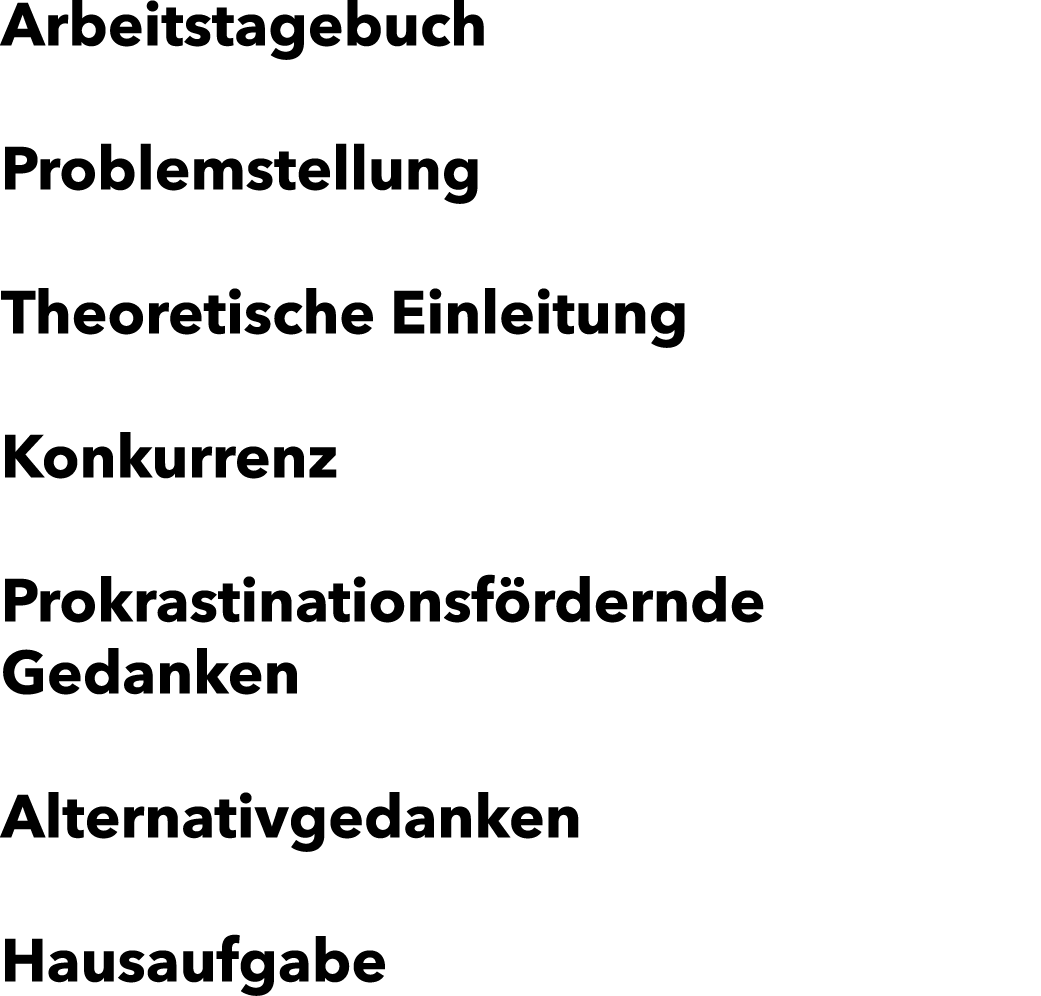 Arbeitstagebuch Problemstellung Theoretische Einleitung Konkurrenz Prokrastinationsf rdernde Gedanken Alternativgeda...