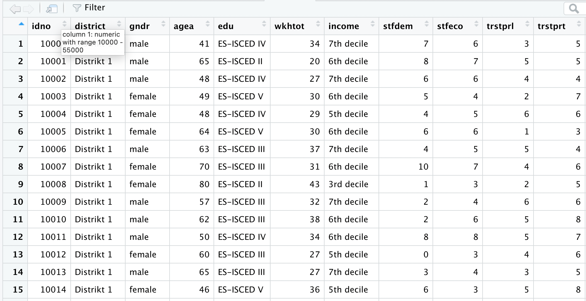 Example Data View in R