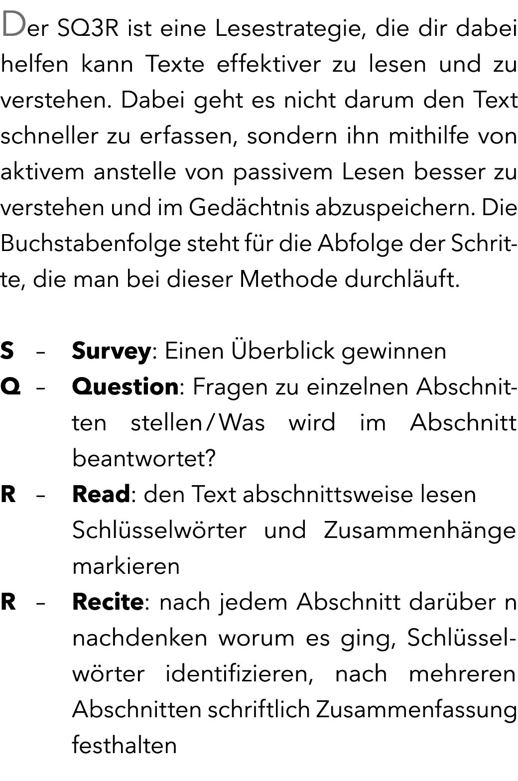 Der SQ3R ist eine Lesestrategie, die dir dabei helfen kann Texte effektiver zu lesen und zu verstehen. Dabei geht es ...