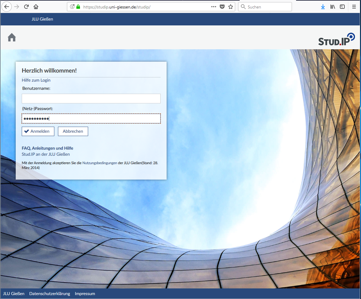 Startseite zum Login in Stud.IP
