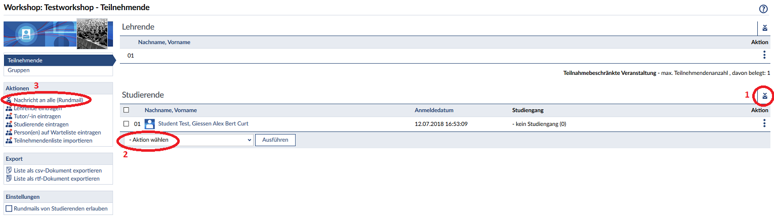Möglichkeiten der Versendung von Rundmails