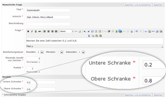 Numerische Frage mit dezimalen Schranken (Erstellung)