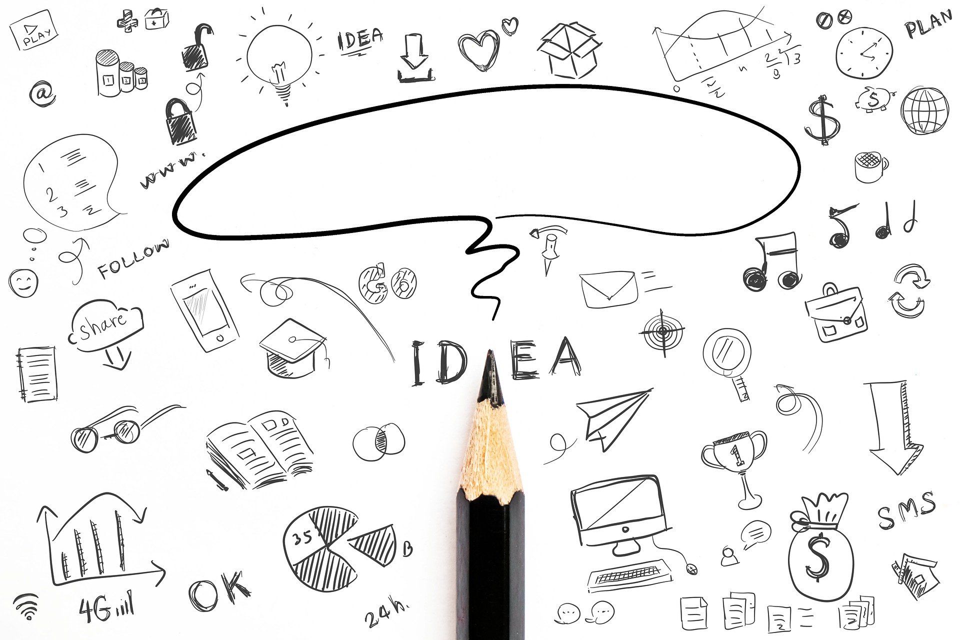 Schmuckgrafik: Ideen mit Bleistift gezeichnet